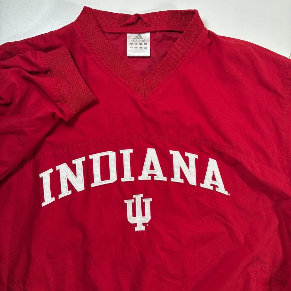 Vintage Indiana Hoosiers Adidas Pullover Large Red V-Neck Windbreaker 90s Y2K
